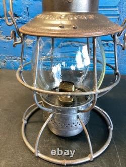 ADLAKE UNION PACIFIC RAILROAD LANTERN WithLT. EMBOSSED OVERLAND SHIELD LOGO GLOBE