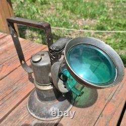 ANTIQUE 1920s Oxweld Model A Carbide Railroad Lamp GREEN LENS Stamped ID