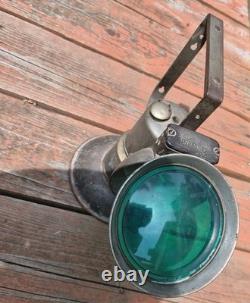ANTIQUE 1920s Oxweld Model A Carbide Railroad Lamp GREEN LENS Stamped ID