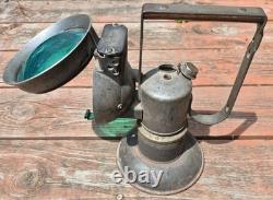 ANTIQUE 1920s Oxweld Model A Carbide Railroad Lamp GREEN LENS Stamped ID