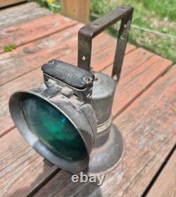 ANTIQUE 1920s Oxweld Model A Carbide Railroad Lamp GREEN LENS Stamped ID
