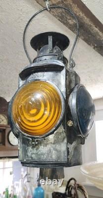 ANTIQUE HL Piper Montreal CNR Railway Railroad Caboose Oil Lantern Amber Blue
