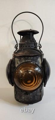ANTIQUE HL Piper Montreal CNR Railway Railroad Caboose Oil Lantern Amber Blue