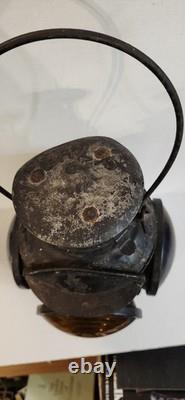 ANTIQUE HL Piper Montreal CNR Railway Railroad Caboose Oil Lantern Amber Blue