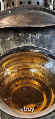 ANTIQUE HL Piper Montreal CNR Railway Railroad Caboose Oil Lantern Amber Blue