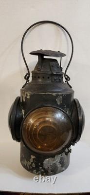 ANTIQUE HL Piper Montreal CNR Railway Railroad Caboose Oil Lantern Amber Blue