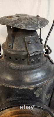 ANTIQUE HL Piper Montreal CNR Railway Railroad Caboose Oil Lantern Amber Blue