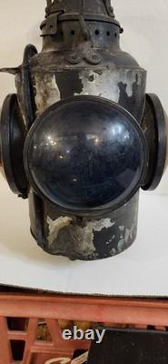 ANTIQUE HL Piper Montreal CNR Railway Railroad Caboose Oil Lantern Amber Blue