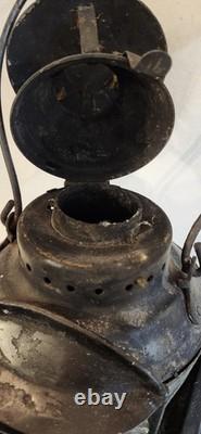 ANTIQUE HL Piper Montreal CNR Railway Railroad Caboose Oil Lantern Amber Blue