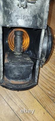 ANTIQUE HL Piper Montreal CNR Railway Railroad Caboose Oil Lantern Amber Blue