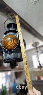 ANTIQUE HL Piper Montreal CNR Railway Railroad Caboose Oil Lantern Amber Blue