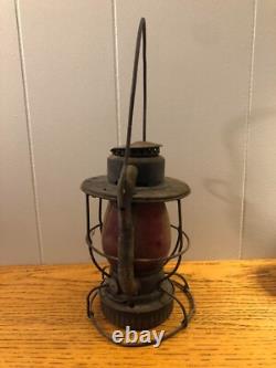 ANTIQUE RAILROAD LANTERN With RED GLASS GLOBE MICHIGAN/GREAT LAKES REGION READ ANTIQUE RAILROAD LANTERN With RED GLASS GLOBE MICHIGAN/GREAT LAKES REGION READ