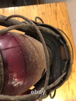 ANTIQUE RAILROAD LANTERN With RED GLASS GLOBE MICHIGAN/GREAT LAKES REGION READ ANTIQUE RAILROAD LANTERN With RED GLASS GLOBE MICHIGAN/GREAT LAKES REGION READ