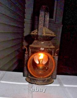 ANTIQUE VINTAGE Railroad Signal Lamp Lantern w burner repainted