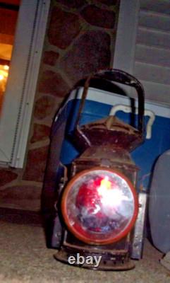 ANTIQUE VINTAGE Railroad Signal Lamp Lantern w burner repainted