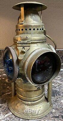 Adlake Antique Early 1900s Non Sweating 4 way Railroad Lamp Switch Red Blue Used