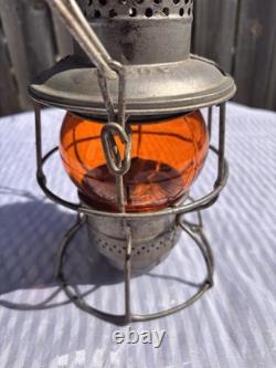Adlake Gmo Railroad Kerosene Lantern Amber Glass Great Shape