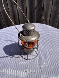 Adlake Gmo Railroad Kerosene Lantern Amber Glass Great Shape