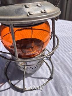 Adlake Gmo Railroad Kerosene Lantern Amber Glass Great Shape