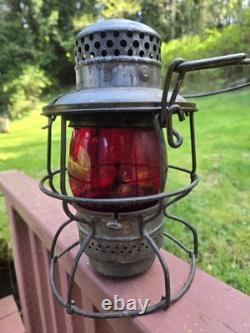 Adlake Kero 3-55 Red Glass Railroad Lamp New York USA, All Original Glass Patina