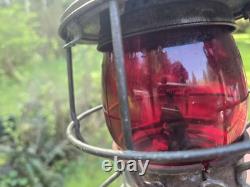 Adlake Kero 3-55 Red Glass Railroad Lamp New York USA, All Original Glass Patina