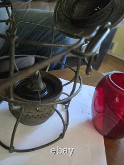Adlake Kero 3-55 Red Glass Railroad Lamp New York USA, All Original Glass Patina