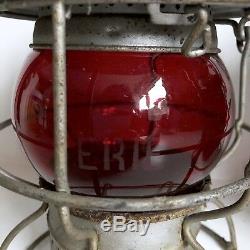 Adlake Kero Erie Railroad Lanterns 2 Lamp Red Glass Globe Etched Dietz NY Vtg