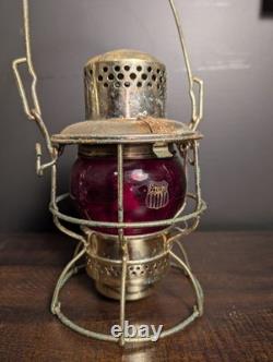Adlake Kero Railroad Lantern AT & SF Red Etched Globe