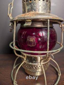 Adlake Kero Railroad Lantern AT & SF Red Etched Globe