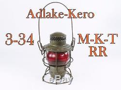 Adlake-Kero Railroad Lantern M-K-T Embossed Globe & Skirt 3-34 Vintage
