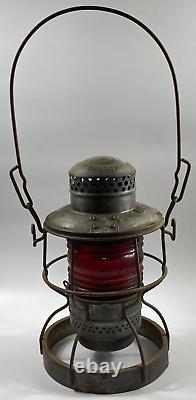Adlake NKP Nickel Plated Red Globe Vintage Railroad Lantern Free Shipping