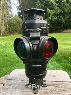 Adlake Railroad Switch Lamp Red & Green Glass Lenses Fuel Pot & Chimney WORKS