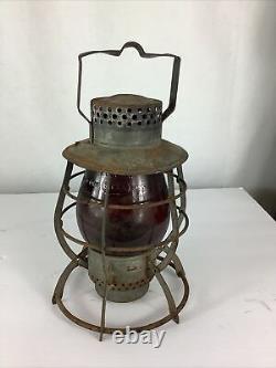 Antique 12 Dietz Railroad Lantern No 39 Steel Clad RED Globe NEW YORK CITY LAMP