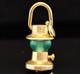 Antique 14K Gold GREEN GLASS OIL LANTERN LAMP RAILROAD Charm Pendant Moves