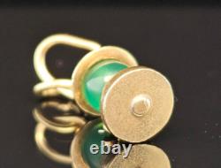 Antique 14K Gold GREEN GLASS OIL LANTERN LAMP RAILROAD Charm Pendant Moves