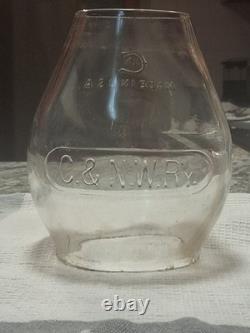 Antique (1800's era) C. & N. W. Ry Embossed Oil Lantern Glass (RAILROAD)