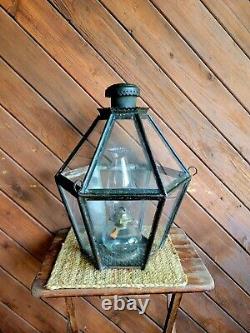 Antique 1880s X-Large Railroad Train Station Tin Oil Lamp Lantern 21 Tall