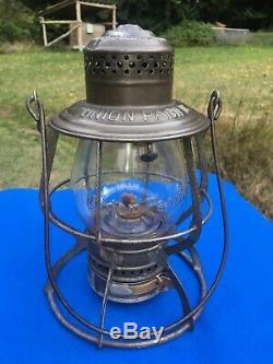 Antique 1889 Union Pacific Railroad Lantern A&W Clear Cast Ext. Base Globe BOLD