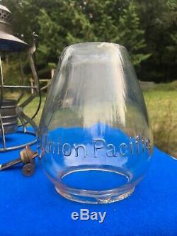 Antique 1889 Union Pacific Railroad Lantern A&W Clear Cast Ext. Base Globe BOLD