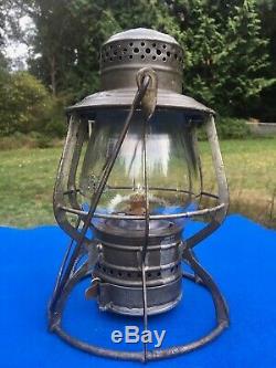 Antique 1889 Union Pacific Railroad Lantern A&W Clear Cast Ext. Base Globe BOLD