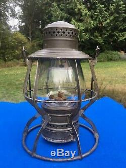 Antique 1889 Union Pacific Railroad Lantern A&W Clear Cast Ext. Base Globe BOLD