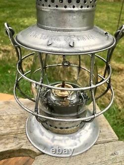 Antique 1890 New York Central Railroad Lantern Clear Embossed ORIGINAL Globe