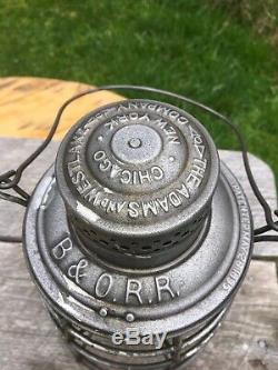 Antique 1895 B&O RR Baltimore & Ohio Railroad Lantern A&W Clear Etched Globe
