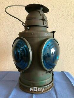 Antique 1930s Handlan St. Louis 4-Way Caboose Railroad Lantern