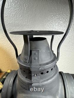 Antique 4-way railroad switch signal lantern stamped A. T. &S. F. RY. Adlake