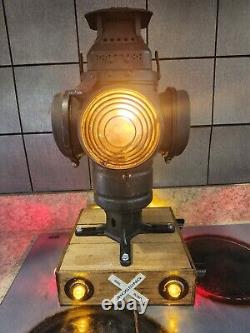 Antique ADLAKE Railroad Lantern MOUNTED Red/Blue LENS ADLAKE RAILROAD DECORATIVE