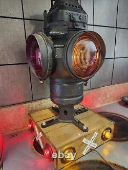 Antique ADLAKE Railroad Lantern MOUNTED Red/Blue LENS ADLAKE RAILROAD DECORATIVE