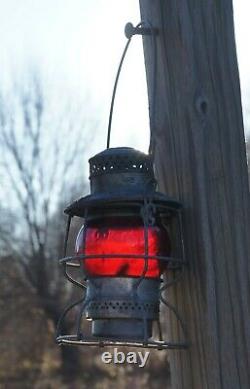 Antique Adams & Westlake Adlake B&O RR Railroad Lantern Santa Fe Red Globe 9
