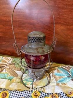 Antique Adlake Kero Red Globe Rock Island Lines Railroad Kerosene Lamp