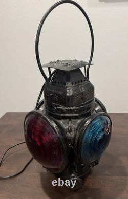 Antique Adlake Non-Sweating Railroad 4 Way Lantern Electric W Cord WithO One Red